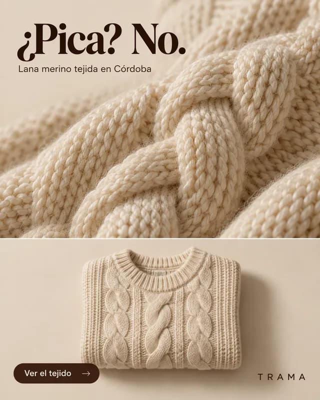 Anuncio del Sweater Trama con texto sobre la foto